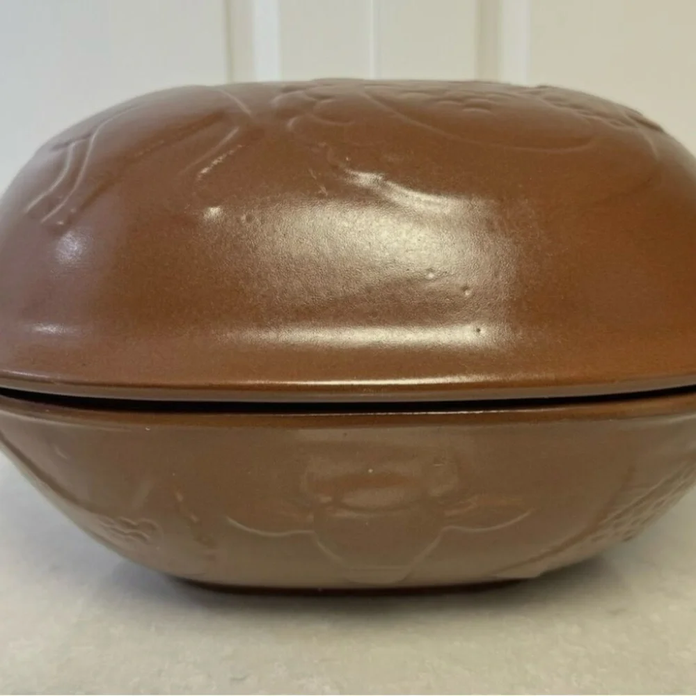 Vintage Glazed Terra Cotta Clay Baking Oven w/ Lid Chicken Fish Beef 12